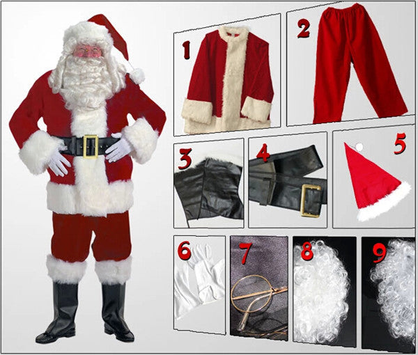 Christmas Custumes Santa Claus Clothes Santa Claus Thicken Cosplay Costume Ten Pieces Set