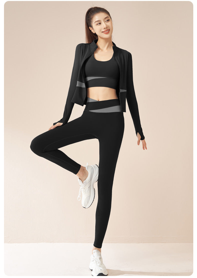 Women's Jacket Trousers Bra Yoga Workout Clothes