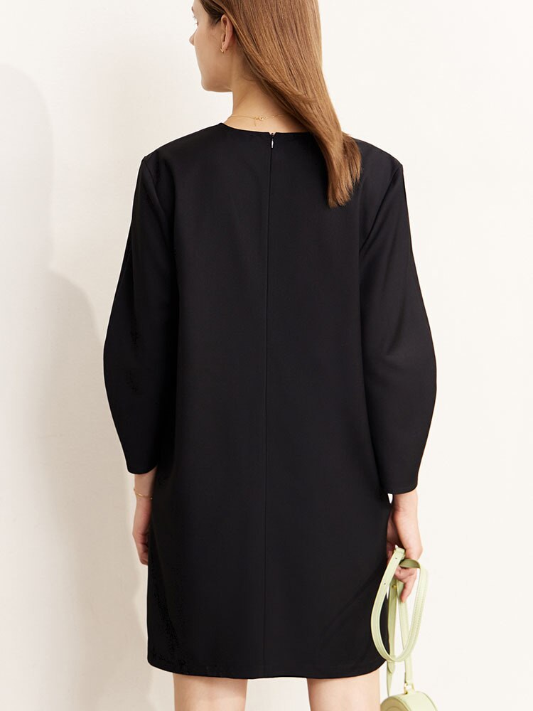 Fashion Women's Dress New V-neck Loose Solid Color Wrist Sleeve Above Knee Dresses Female Temperament Autumn